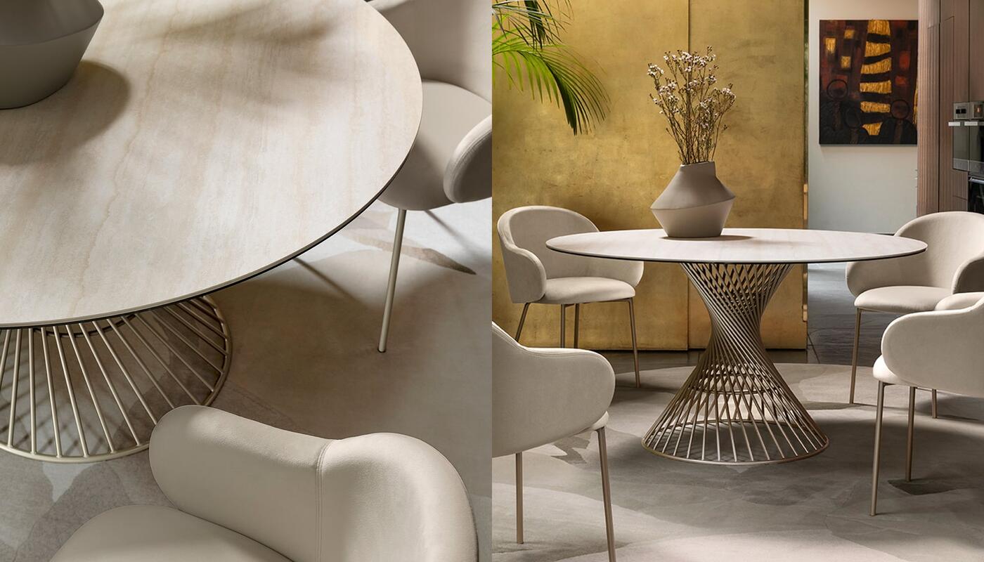 Vortex: Round Dining Table with Helical Metal Base | Calligaris